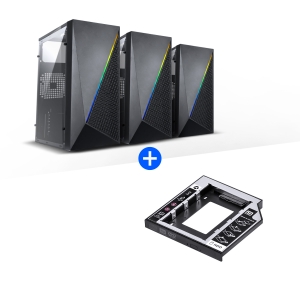KIT PROMOCIONAL GABINETE GAMER VINIK MURK PRETO LATERAL ACRILICO + ADAPTADOR CADDY 12,7MM