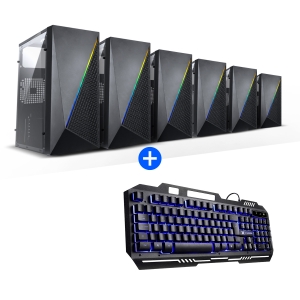 KIT PROMOCIONAL GABINETE GAMER VINIK MURK PRETO LATERAL ACRILICO + TECLADO GAMER SHIELD
