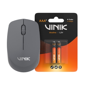 MOUSE SEM FIO VINIK FEATHER VF110 1200DPI - CINZA + PILHA VINIK ALCALINA AAA C/2