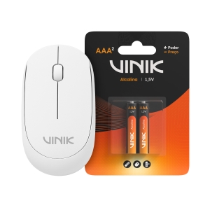 MOUSE SEM FIO VINIK FEATHER VF120 1200DPI - BRANCO + PILHA VINIK ALCALINA AAA C/2