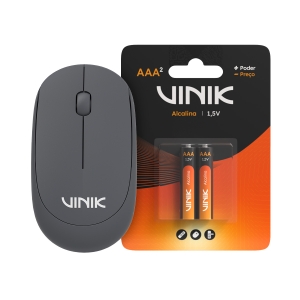 MOUSE SEM FIO VINIK FEATHER VF120 1200DPI - CINZA + PILHA VINIK ALCALINA AAA C/2