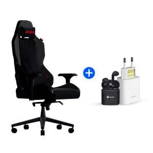 KIT PROMOCIONAL CADEIRA GAMER SENTINEL PRETA + CARREGADOR DE PAREDE 20W USB + FONE BLUETOOTH TWS PRETO