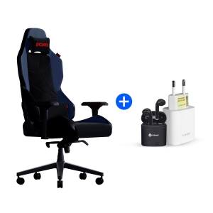 KIT PROMOCIONAL CADEIRA GAMER SENTINEL AZUL + CARREGADOR DE PAREDE 20W USB + FONE BLUETOOTH TWS PRETO