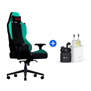 KIT PROMOCIONAL CADEIRA GAMER SENTINEL VERDE + CARREGADOR DE PAREDE 20W USB + FONE BLUETOOTH TWS PRETO