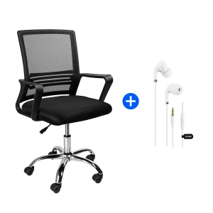 KIT PROMOCIONAL OFFICE GO STAR PRETA + FONE DE OUVIDO BRANCO COM MICROFONE CABO 1.2M PLUG 3.5MM