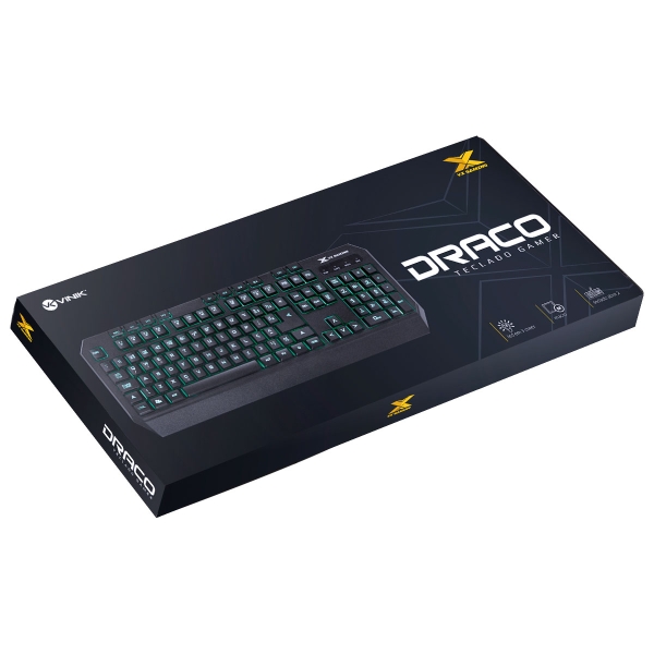 TECLADO GAMER DRACO COM MACROS, MULTIMIDIA LED 3 CORES CABO