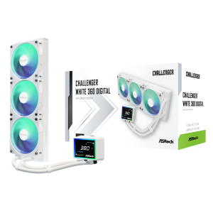 WATER COOLER ASROCK CHALLENGER WHITE 360 DIGITAL BRANCO 360MM ARGB COM DISPLAY