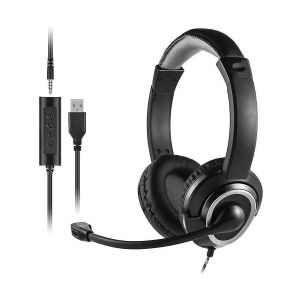 FONE DE OUVIDO HEADSET COM FIO HF600 CONEXÃO P3 E USB CABO DE 240CM PRETO - PH427