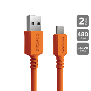 CABO PARA CAIXA JBL E CELULAR CARREGAMENTO  USB A 2.0 MACHO P/ USB TIPO-C - LARANJA - 2 METROS - CBPY02L