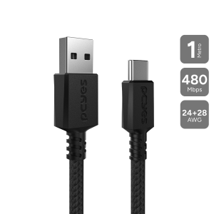 CABO USB A 2.0 MACHO P/ USB TIPO-C - PRETO - 1 METRO - NYLON - PUACN-01