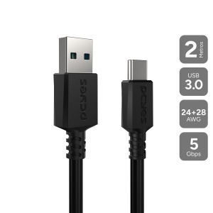 CABO PARA CELULAR CARREGAMENTO USB A 3.0 MACHO P/ USB TIPO-C - PRETO - 2 METROS - PUCAP3-2