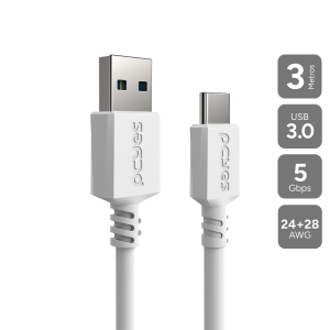 CABO USB A 3.0 MACHO P/ USB TIPO-C - BRANCO - 3 METROS - PUCAP3-3B
