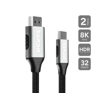 CABO USB TIPO-C PARA HDMI MACHO 2.1 8K - PRETO - 2M - NYLON - PUCH2P