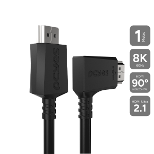 CABO HDMI 2.1 PCYES CONECTOR 90º HORIZONTAL - PRETO - 1 METRO - PHM21-1H-PVC01