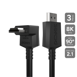 CABO HDMI 2.1 PCYES CONECTOR 90º VERTICAL - PRETO - 2 METROS - PH21-2V-D