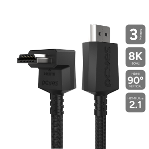 CABO HDMI 2.1 PCYES CONECTOR 90º VERTICAL - PRETO - 3M - NYLON - PH21-3VNP-F