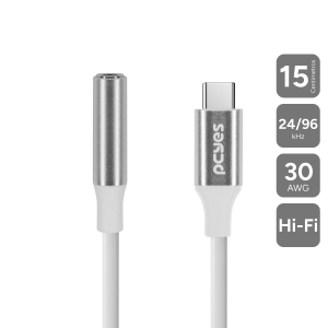 CABO ADAPTADOR PARA FONE DE OUVIDO USB-C PARA P3 3.5MM FÊMEA - BRANCO - 15CM - P3UCP-15B