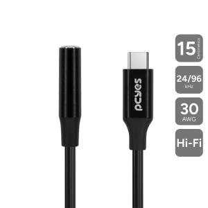 CABO ADAPTADOR PARA FONE DE OUVIDO USB-C PARA P3 3.5MM FÊMEA - PRETO - 15CM - P3UCP-15P