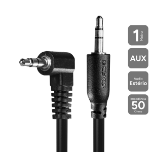 CABO P2 3.5MM M PARA P2 3.5MM M 90° - PRETO - 1M - P2PR-1