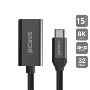 CABO USB TIPO-C PARA HDMI FÊMEA 2.1 8K/60HZ - PRETO - 15CM - NYLON - PUCM-15P