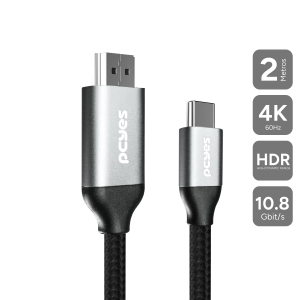 CABO USB TIPO-C PARA HDMI MACHO 2.0 - PRETO - 2 METROS - NYLON - PUCH2
