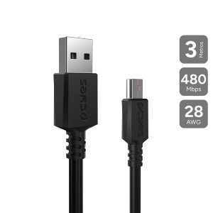 CABO USB A 2.0 PARA MINI USB B 2.0 - PRETO - 3 METROS - PUANM2-3
