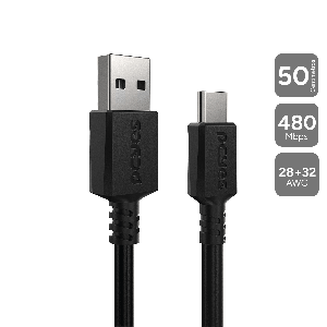 CABO PARA CELULAR CARREGAMENTO DADOS USB A 2.0 MACHO PARA USB TIPO-C - PRETO - 50 CM - PUACP-05