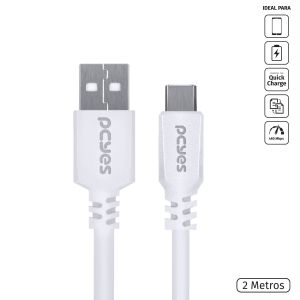 CABO USB A 2.0 M P/ USB TIPO-C - BRANCO - 2 MTS - PUACB-02