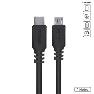 CABO USB TIPO-C P/ MICRO USB B 2.0 - PRETO - 1 METRO - PUCMP-1