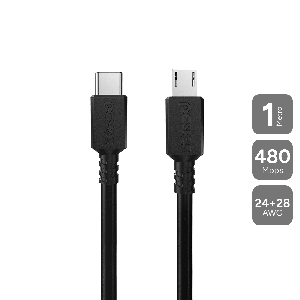 CABO PARA CELULAR CAIXA DE SOM CARREGAMENTO USB TIPO-C PARA MICRO USB B 2.0 - PRETO - 1 METRO - PUCMP-1