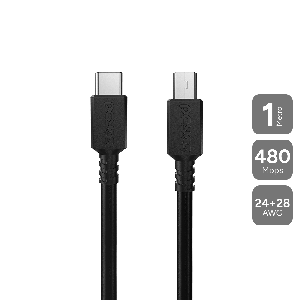 CABO PARA CAMERA CELULAR CARREGAMENTO USB TIPO-C P/ MINI USB B 2.0 - PRETO - 1 METRO - PUCMBP-1