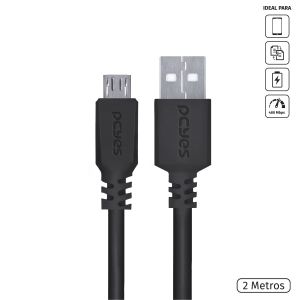 CABO MICRO USB PARA USB A 2.0 - PRETO - 2 METROS - PMUAP-2