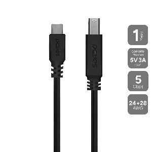 CABO USB TIPO-C P/ USB B 3.0 - PRETO - 1 METRO - P3UCBP-1