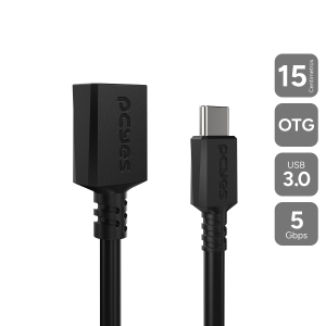 CABO ADAPTADOR OTG SMARTPHONE CELULAR TIPO-C PARA USB A 3.0 - PRETO - 15 CM - P3AMUP-15