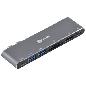 HUB USB TIPO-C 7 EM 2 - 2X USB 3.0 + LEITOR DE CARTÃO SD TF + HDMI + THUNDERBOLT 3 + POWER DELIVERY 100W - HC-72