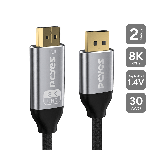 CABO DISPLAYPORT 1.4 PARA HDMI 2.1 M - PRETO - 2 MTS - NYLON - PDPHM-2N
