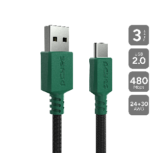 CABO PARA CARREGAMENTO CONTROLE XBOX CELULAR USB A 2.0  M PARA USB TIPO-C - VERDE - 3 MTS - NYLON - CBPY03VD