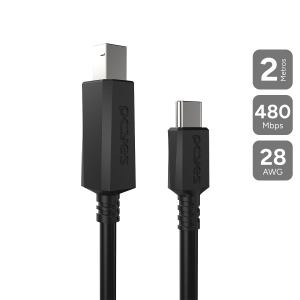 CABO PARA IMPRESSORA USB TIPO-C PARA USB B 2.0 - PRETO - 2 MTS - PUCBP-2