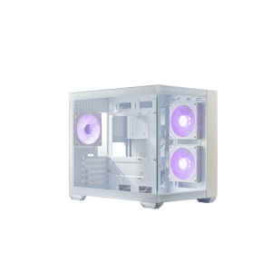 GABINETE COOLER MASTER ELITE 481 WOOD MICRO-ATX  VIDRO PANORAMICO 3 FANS ARGB BRANCO  |  E481-WHNN-S00