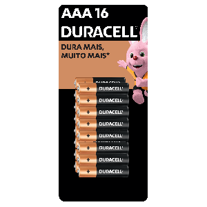 PILHA ALCALINA AAA PALITO  DURACELL COM 16 UNIDADES