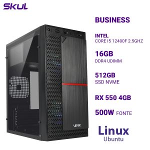COMPUTADOR B500 CORE I5 12400F 2.5GHZ MEM 16GB DDR4 SSD 512GB NVME RX 550 4GB FONTE 500W  LINUX UBUNTU