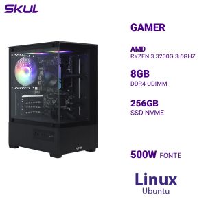 COMPUTADOR 3000 RYZEN 3 3200G 3.6GHZ MEM 8GB DDR4 SSD 256GB NVME FONTE 500W  LINUX UBUNTU