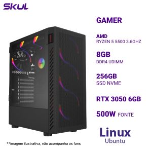 COMPUTADOR 5000 RYZEN 5 5500 3.6GHZ MEM 8GB DDR4 SSD 256GB NVME RTX 3050 6GB FONTE 500W  LINUX UBUNTU