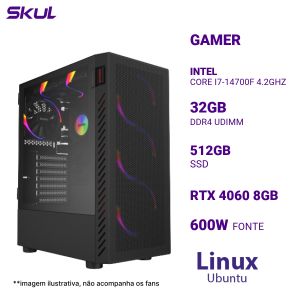 COMPUTADOR 7000 CORE I7-14700F 4.2GHZ MEM 32GB DDR4 SSD 512GB RTX 4060 8GB FONTE 600W 80 PLUS WHITE LINUX UBUNTU