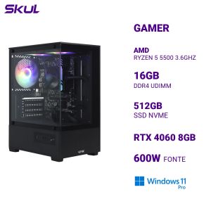 COMPUTADOR 5000 RYZEN 5 5500 3.6GHZ MEM 16GB DDR4 SSD 512GB NVME RTX 4060 8GB FONTE 600W 80 PLUS WHITE WINDOWS 11 PRO