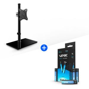 SUPORTE PARA MONITOR DE 14 A 32" COM BASE DE VIDRO E ORGANIZADOR DE CABO - SM420C + PILHA COMUM AAA TUBO C/40 1.5V 200 MAH - VP3AT40C - VINIK