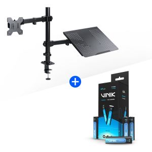 SUPORTE ARTICULADO PARA MONITOR DE 13 A 32" E NOTEBOOK DE ATÉ 15.6" – SMN500 + PILHA COMUM AAA TUBO C/40 1.5V 200 MAH - VP3AT40C – VINIK