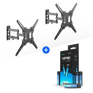 2 SUPORTES BIARTICULADO DE PAREDE PARA TVS DE 23-55" ATÉ 30KG COM INCLINAÇÃO – STA-2355 + PILHA COMUM AAA TUBO C/40 1.5V 200 MAH - VP3AT40C – VINIK